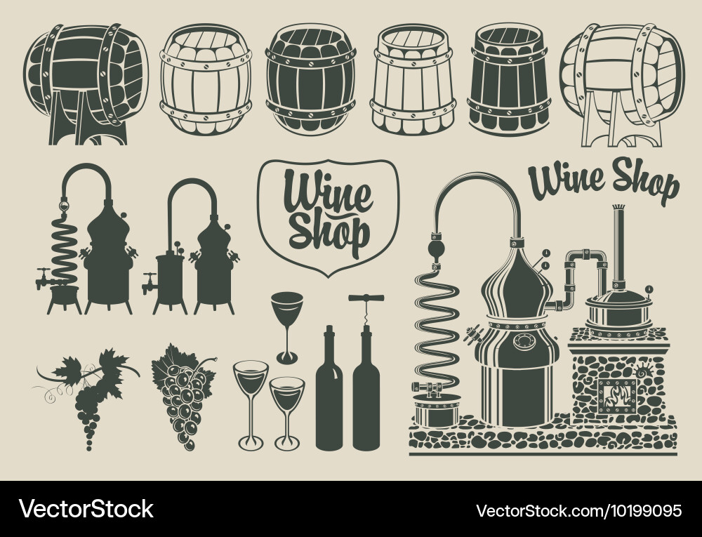Set of objects on the topic wine production vector image