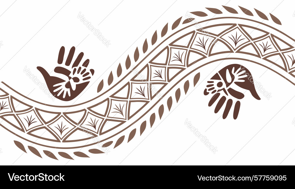 Tribal handprint wave pattern border design vector image