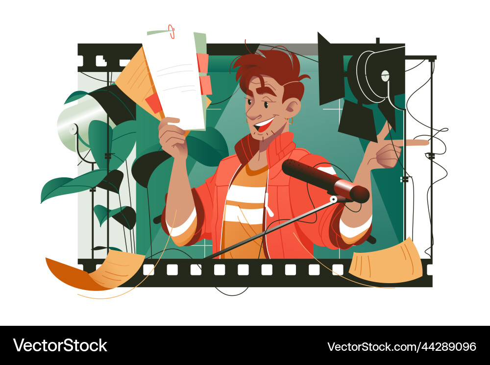 Actor reads script movie making scene Actor reads script movie making scene vector image