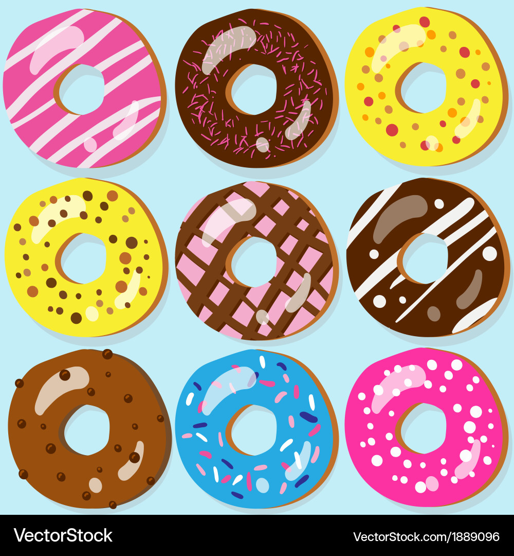 Assorted Doughnut Icons - Set of 9 vector image