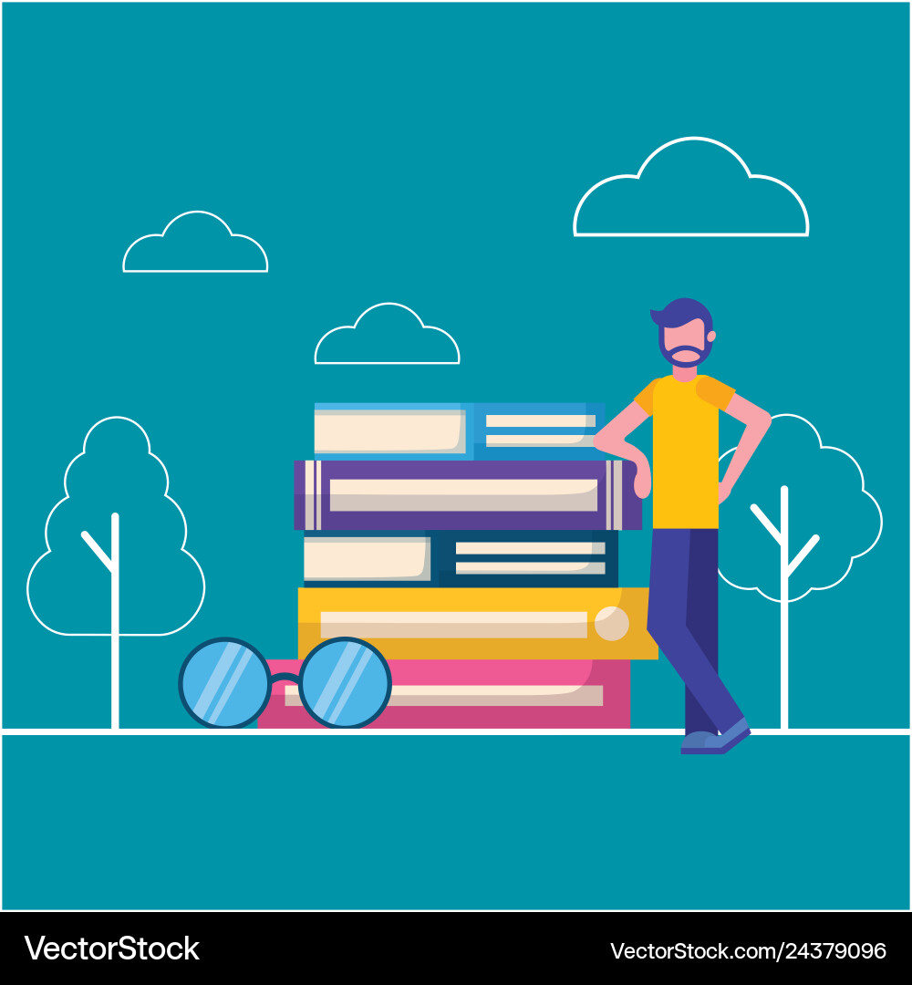 Man Reading with Books vector image