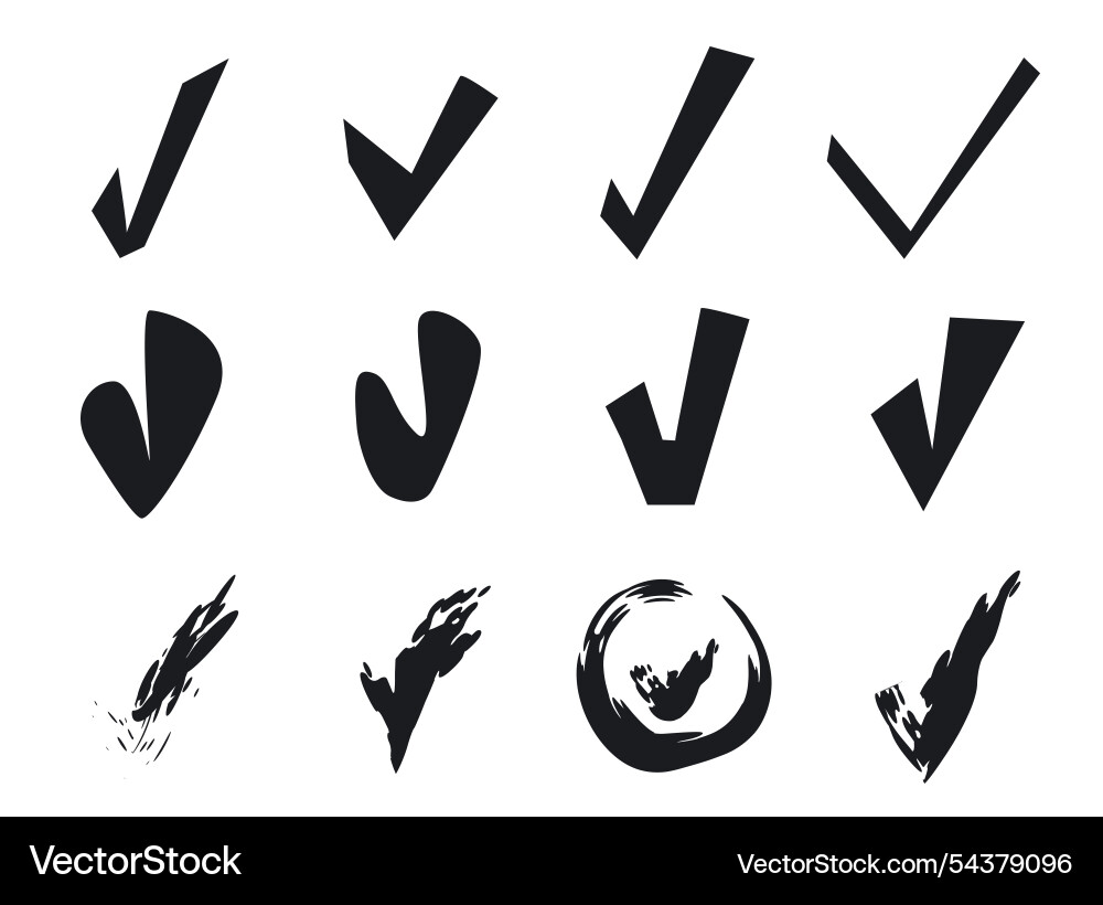 Set of different sketched check marks tick vector image