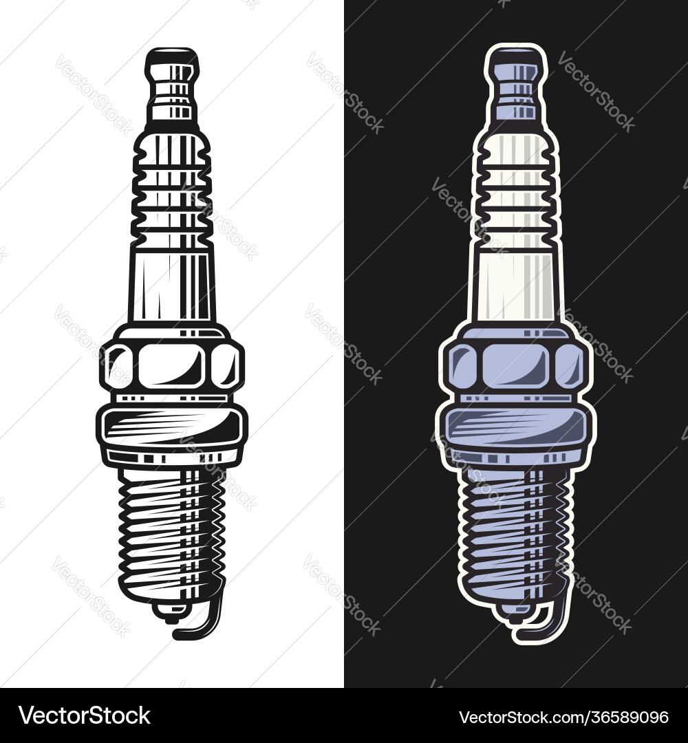 Spark plug objects in two styles black Spark plug objects in two styles black vector image