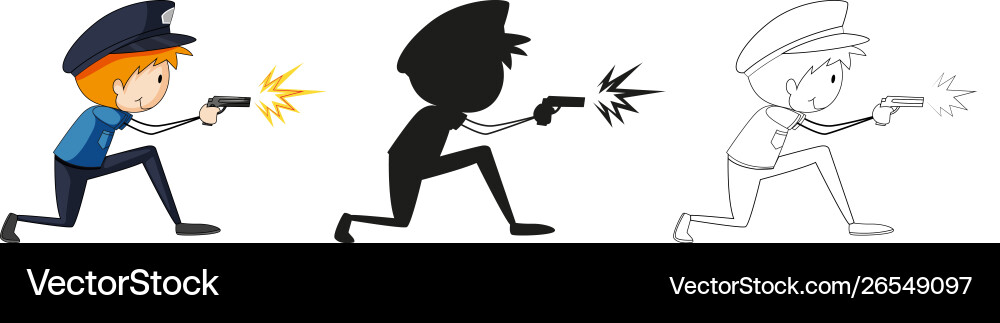 A set characters in color silhouette vector image
