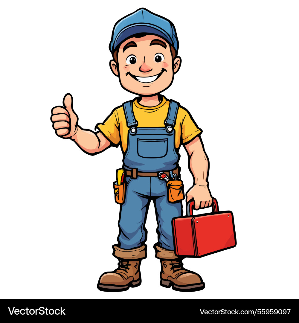 Ai-generated handyman holding toolbox and showing Vector Image