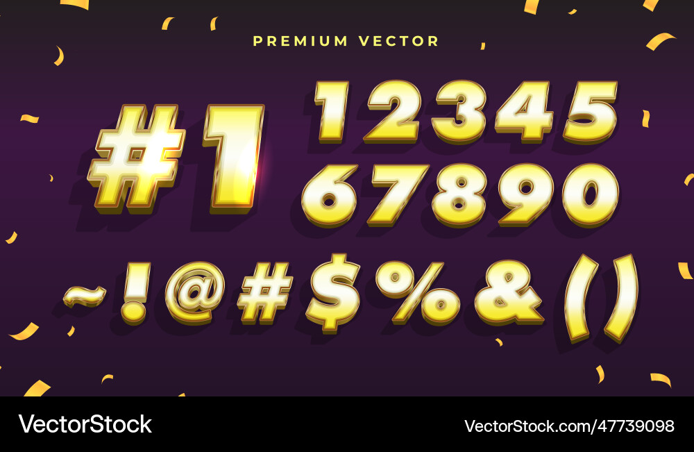3d shiny number gold text effect 3d shiny number gold text effect vector image