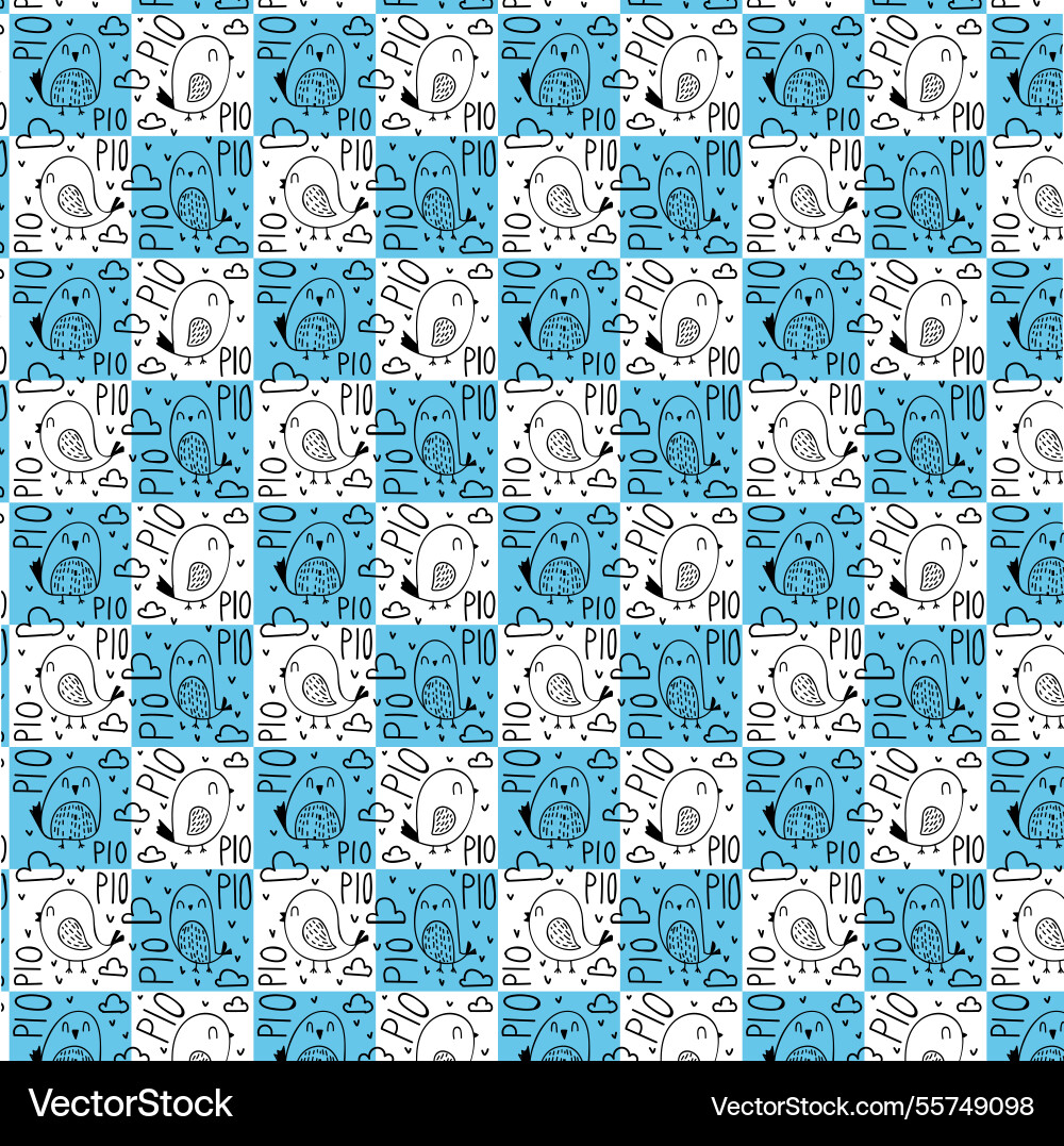 Bird pattern with blue squares vector image