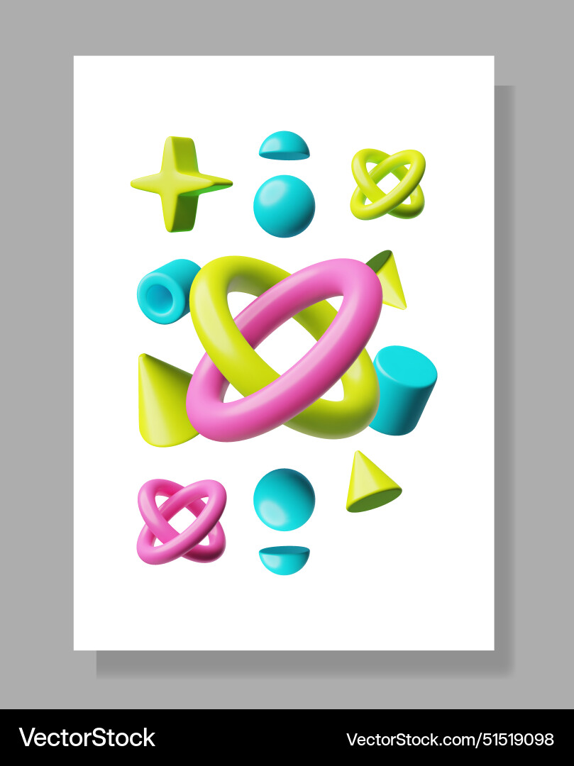 Ein Satz von 3d geometrischen Elementen im Brutalisten Vektorbild
