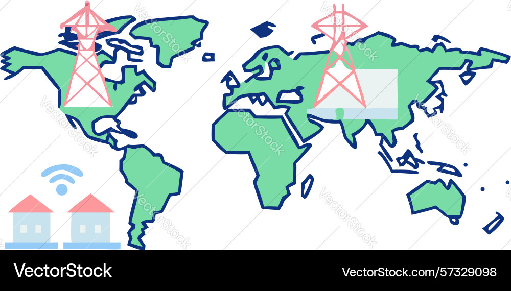 Global wireless network world map with connected Global wireless network world map with connected vector image