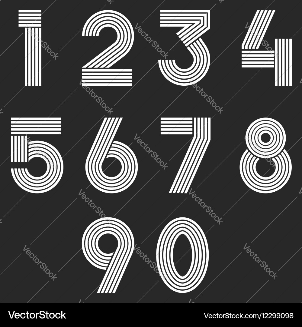 Parallel Number Set - Thin Lines vector image