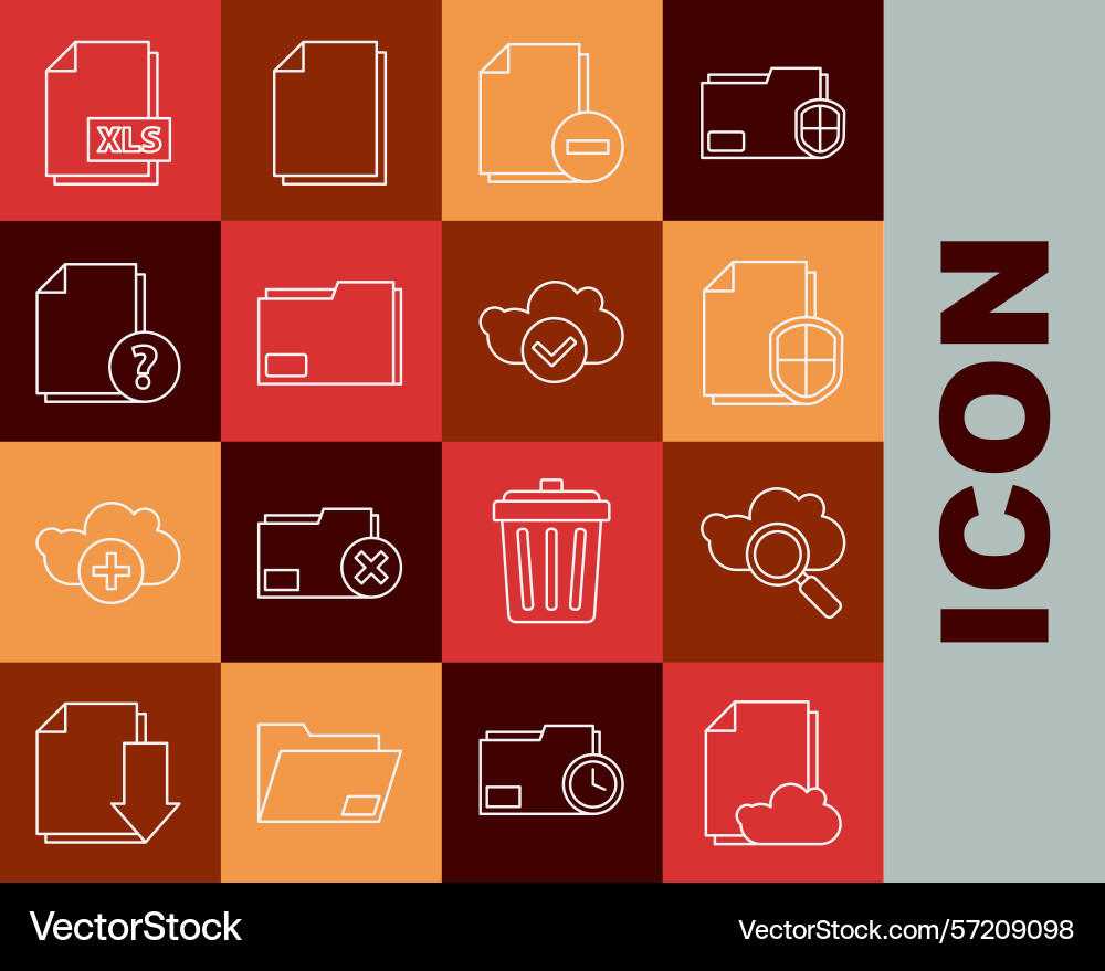 Set line cloud storage text document search Set line cloud storage text document search vector image