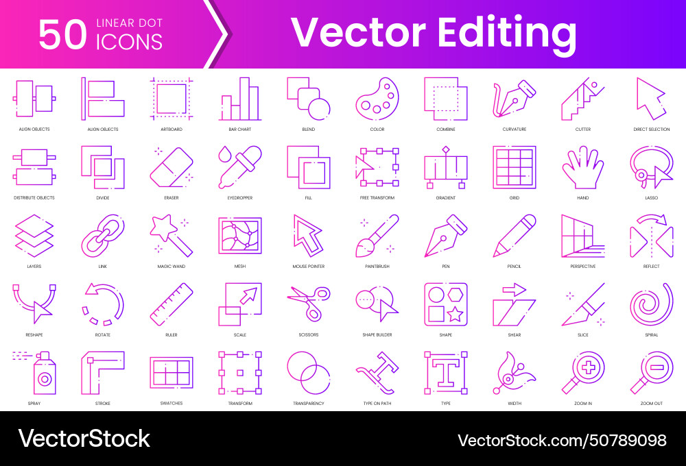 Set of editing icons gradient style icon bundle Vector Image