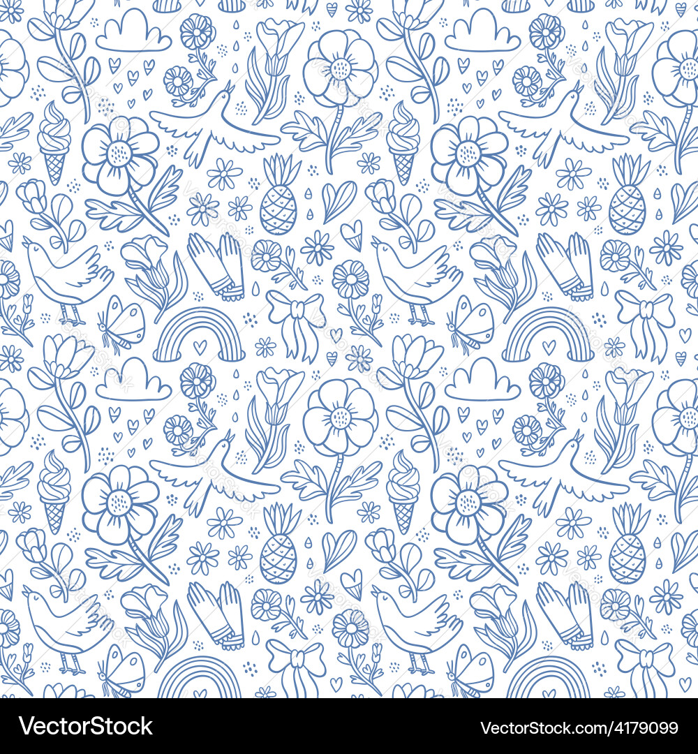 Blue Floral Summer Pattern Vector Image