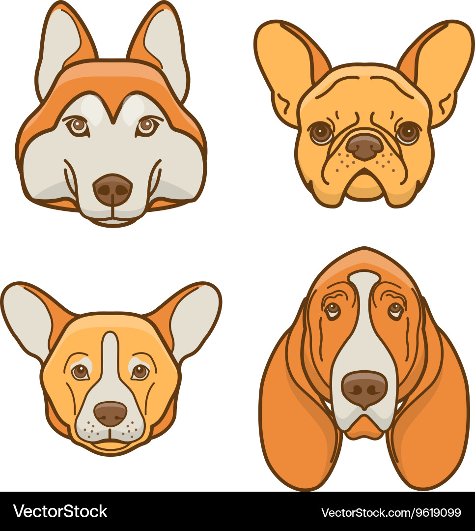 Dog Breed Faces Collection Royalty Free Vector Image