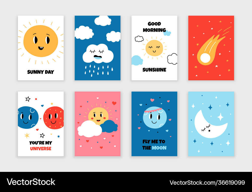 Niedliche Wolken Poster kindisch Cartoon Gruß Niedliche Wolken Poster kindisch Cartoon Gruß vektorbild