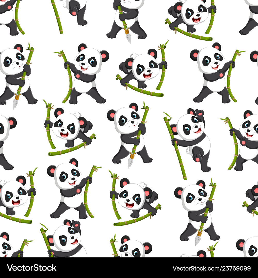 Seamless pattern with panda playing Vector Image