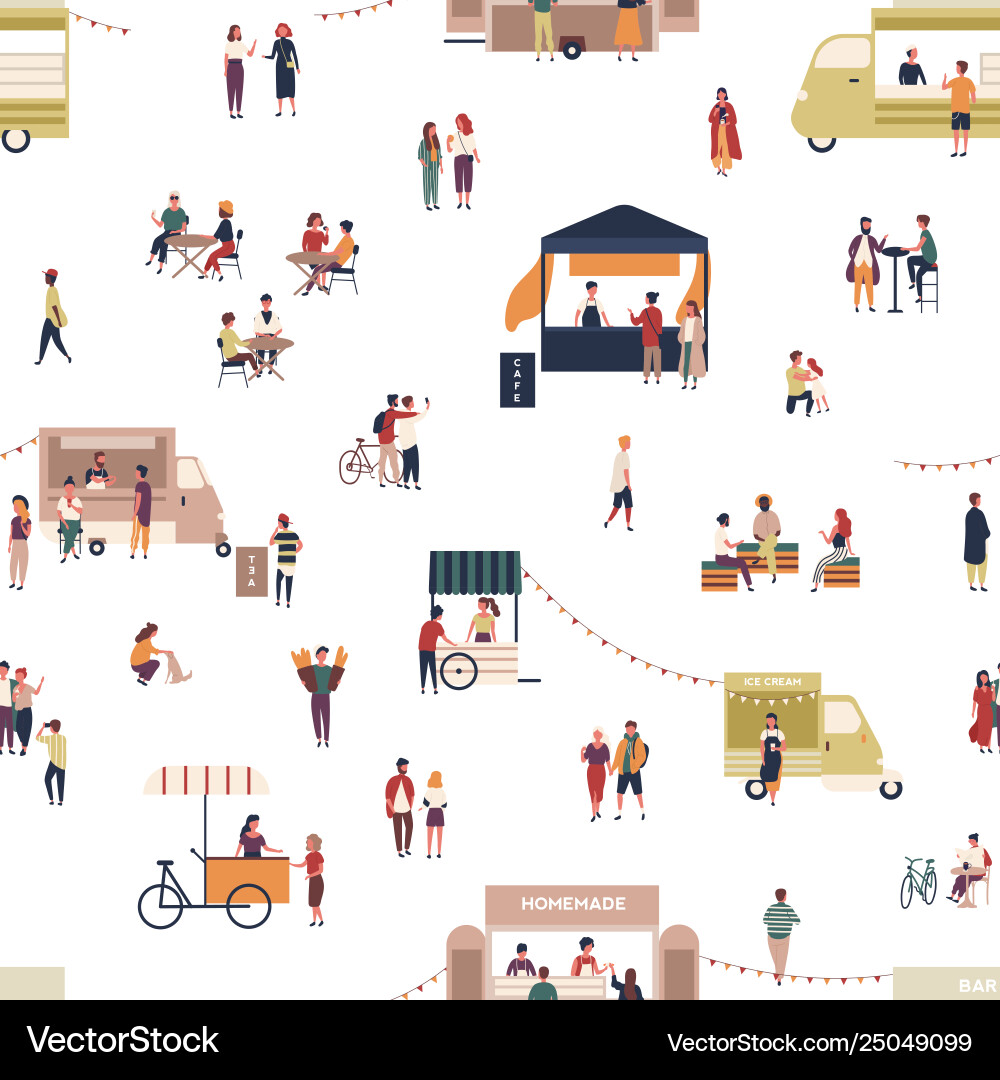 Seamless pattern with people walking among trucks Seamless pattern with people walking among trucks vector image