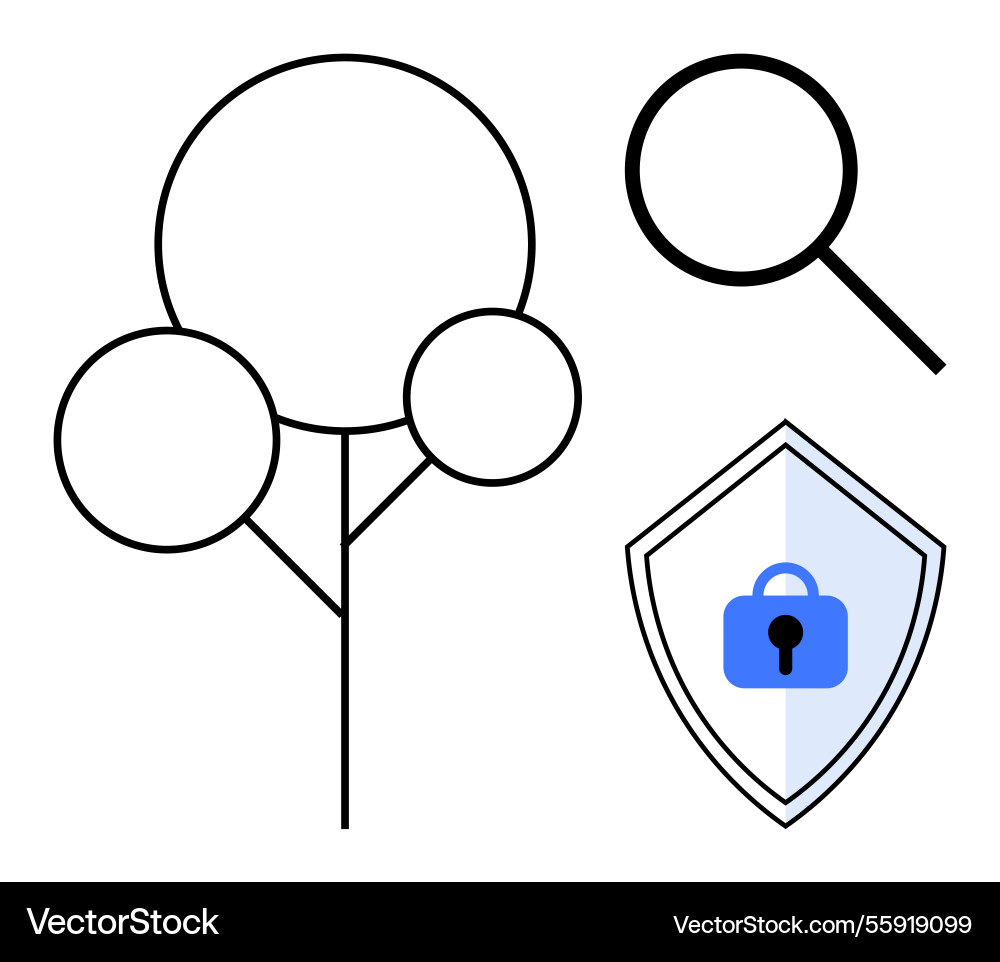 Secure data search and tree diagram analysis vector image