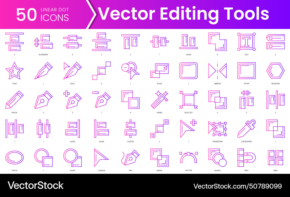 Set of editing tools icons gradient style icon Set of editing tools icons gradient style icon vector image