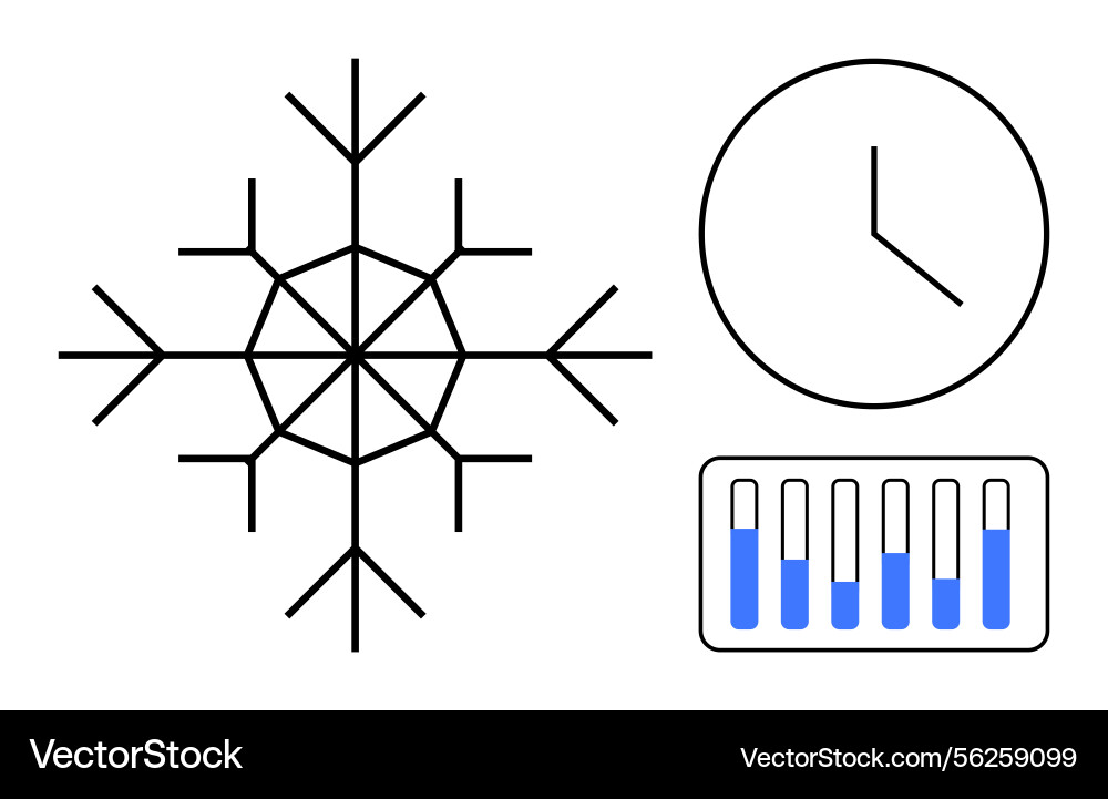 Snowflake analoge Uhr und Balkendiagramm Snowflake analoge Uhr und Balkendiagramm vektorbild