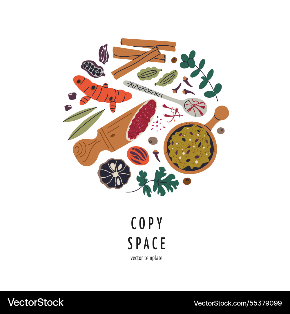 Square composition with spices and copy space Vector Image