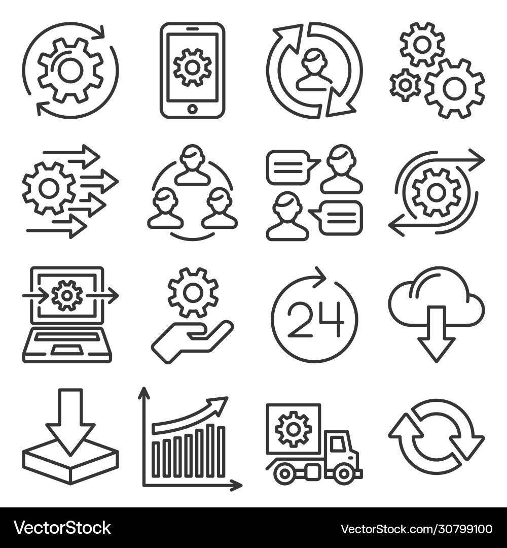 Process Icons - Line Style Set vector image