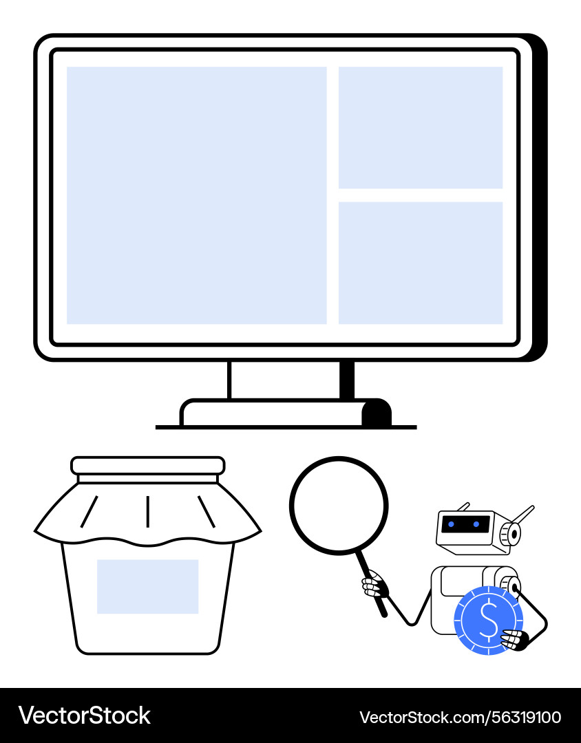 Robot Examining Product Data Vector Image