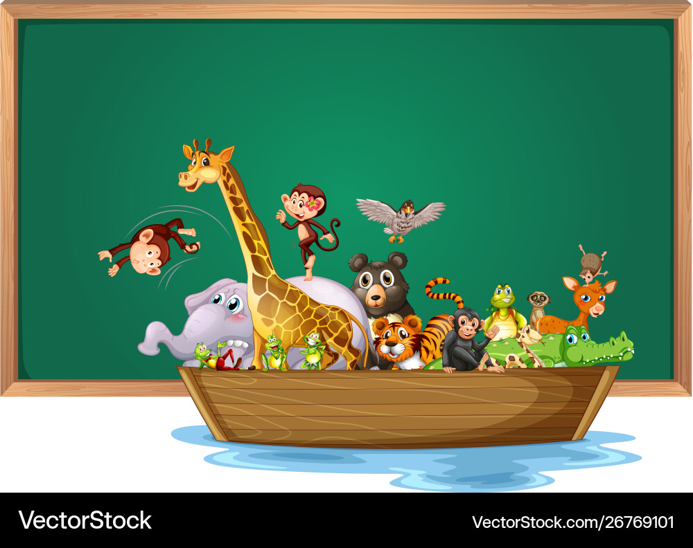 Frame design with many animals around border Frame design with many animals around border Vector Image
