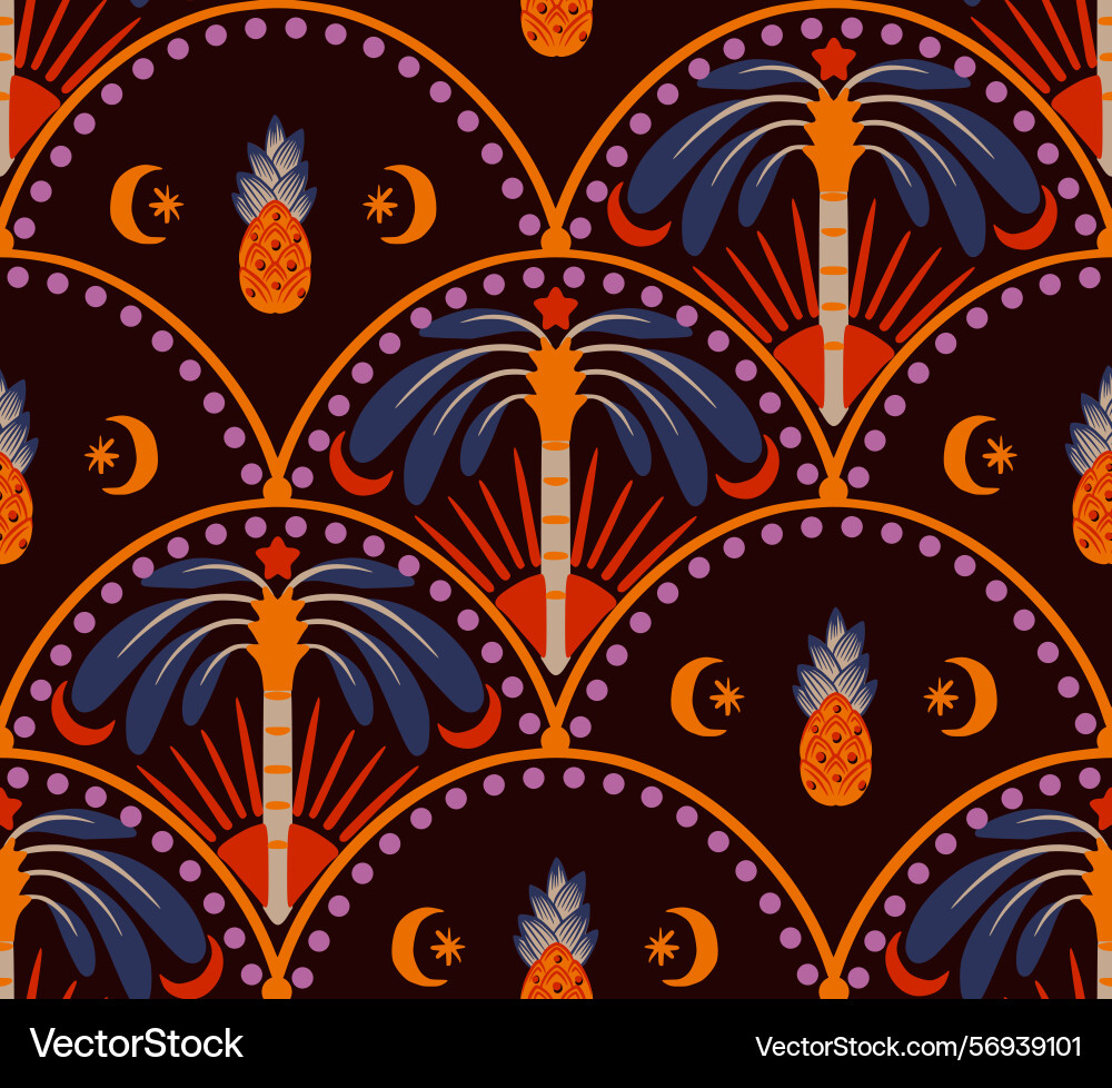 Seamless pattern with simple palms and geometrical Vector Image