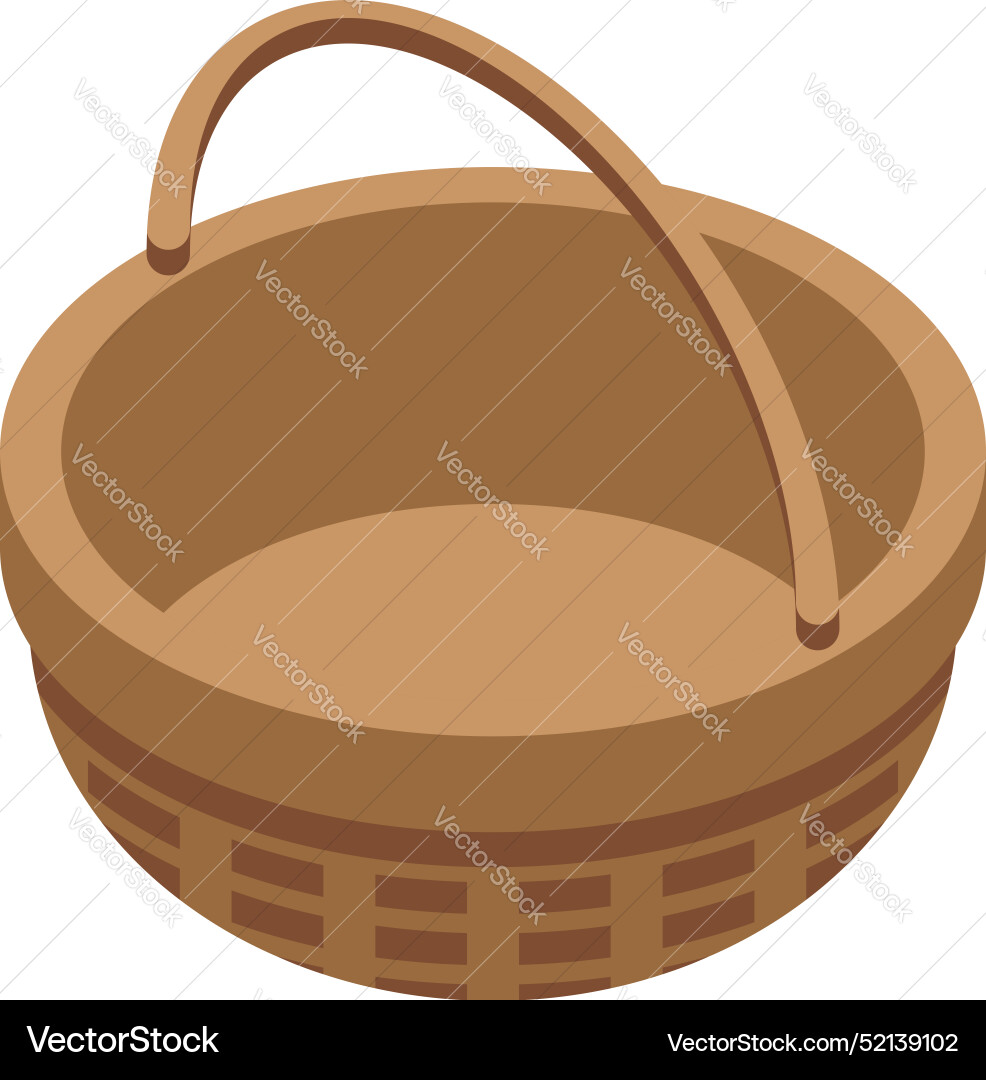Empty wicker basket standing with handle up vector image