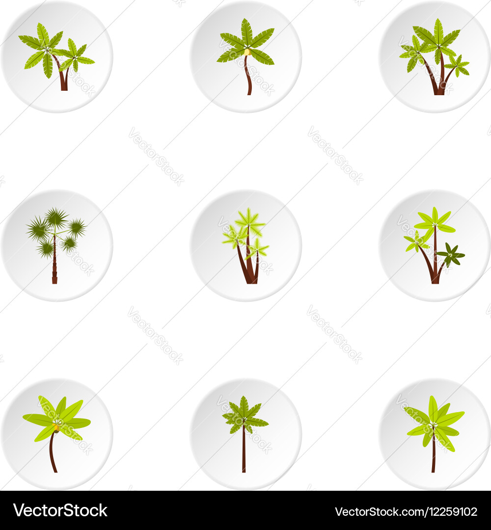 Palm Tree Icon Set - Flat Style Vector Image