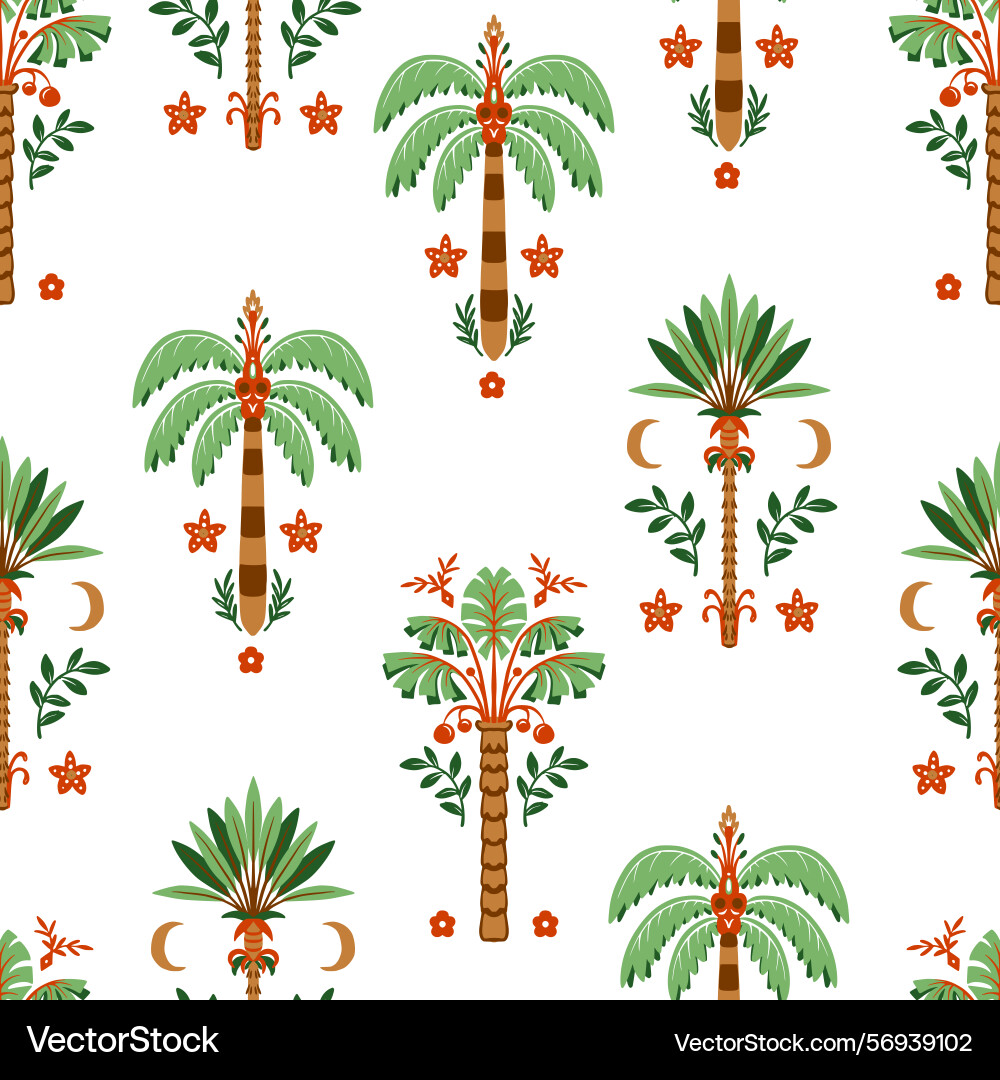 Seamless pattern with simple palms and geometrical Seamless pattern with simple palms and geometrical vector image