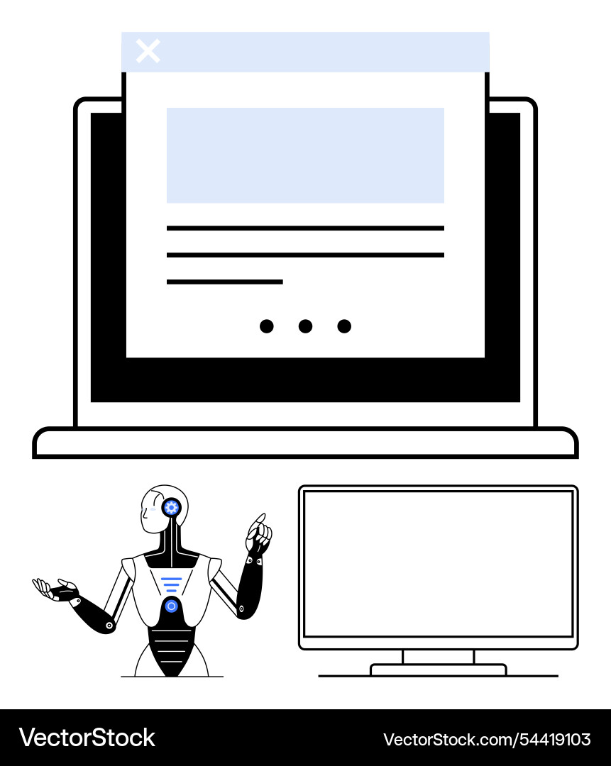 Artificial intelligence robot with computer Artificial intelligence robot with computer vector image