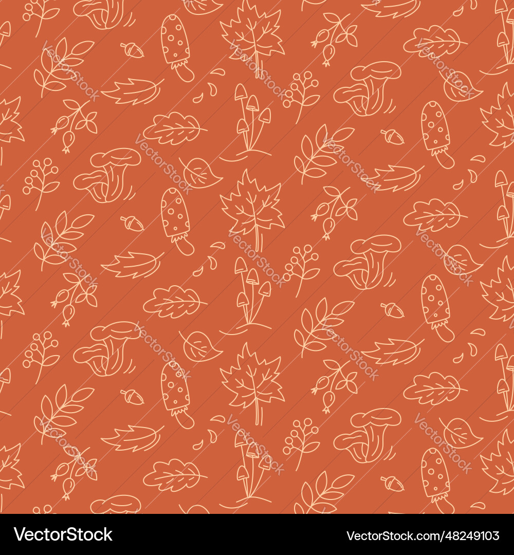 Autumn seamless line pattern with maple oak alder Autumn seamless line pattern with maple oak alder vector image