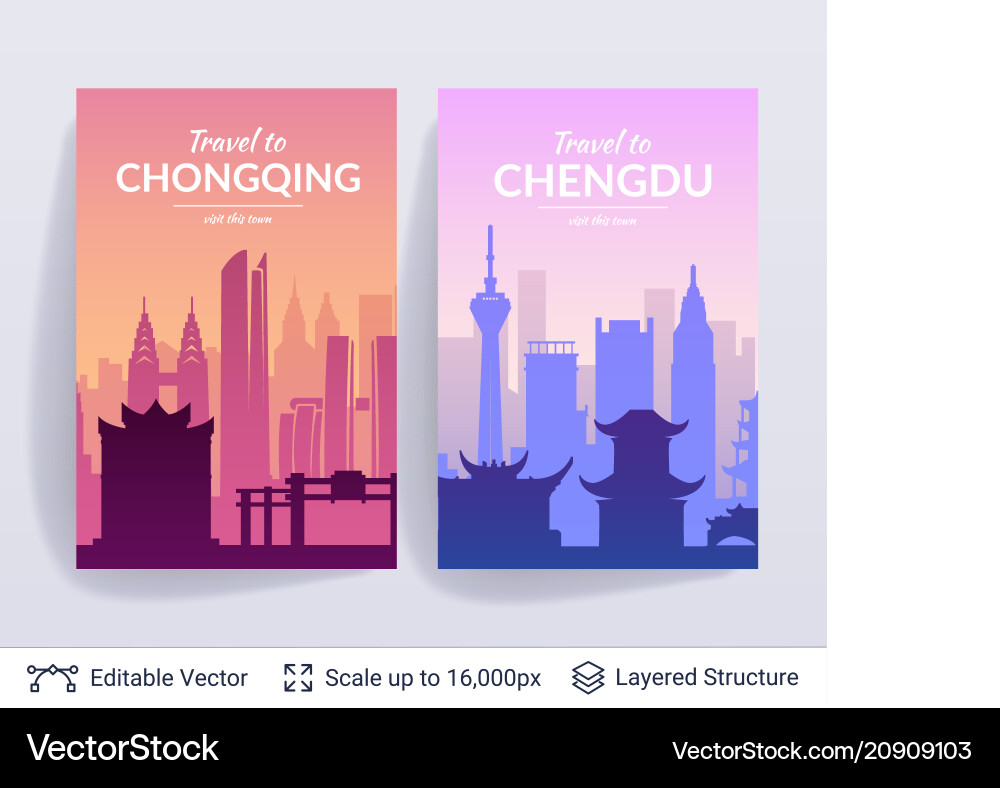 Chongqing and chengdu famous chinese city scapes Chongqing and chengdu famous chinese city scapes vector image