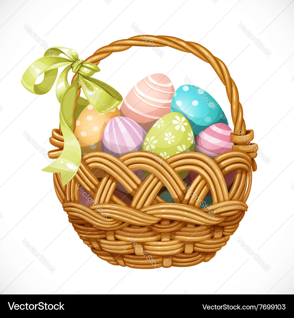 Colorful Easter Basket with Eggs Royalty Free Vector Image