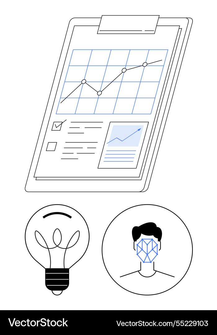 Data analysis report with growth graph facial Data analysis report with growth graph facial vector image