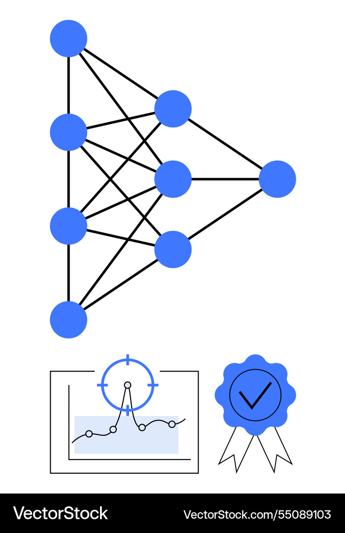 Neural network diagram with data visualization Neural network diagram with data visualization vector image