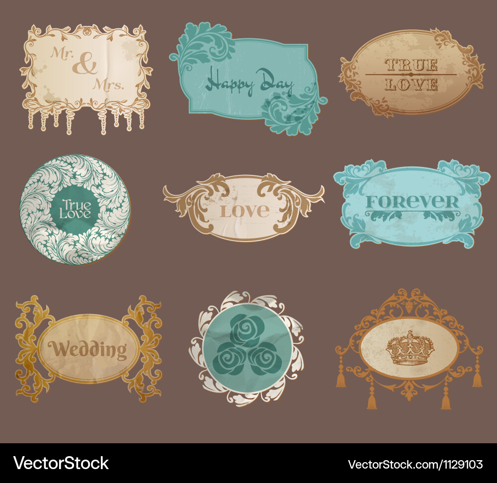 Vintage Wedding Frames & Tags Vector Image