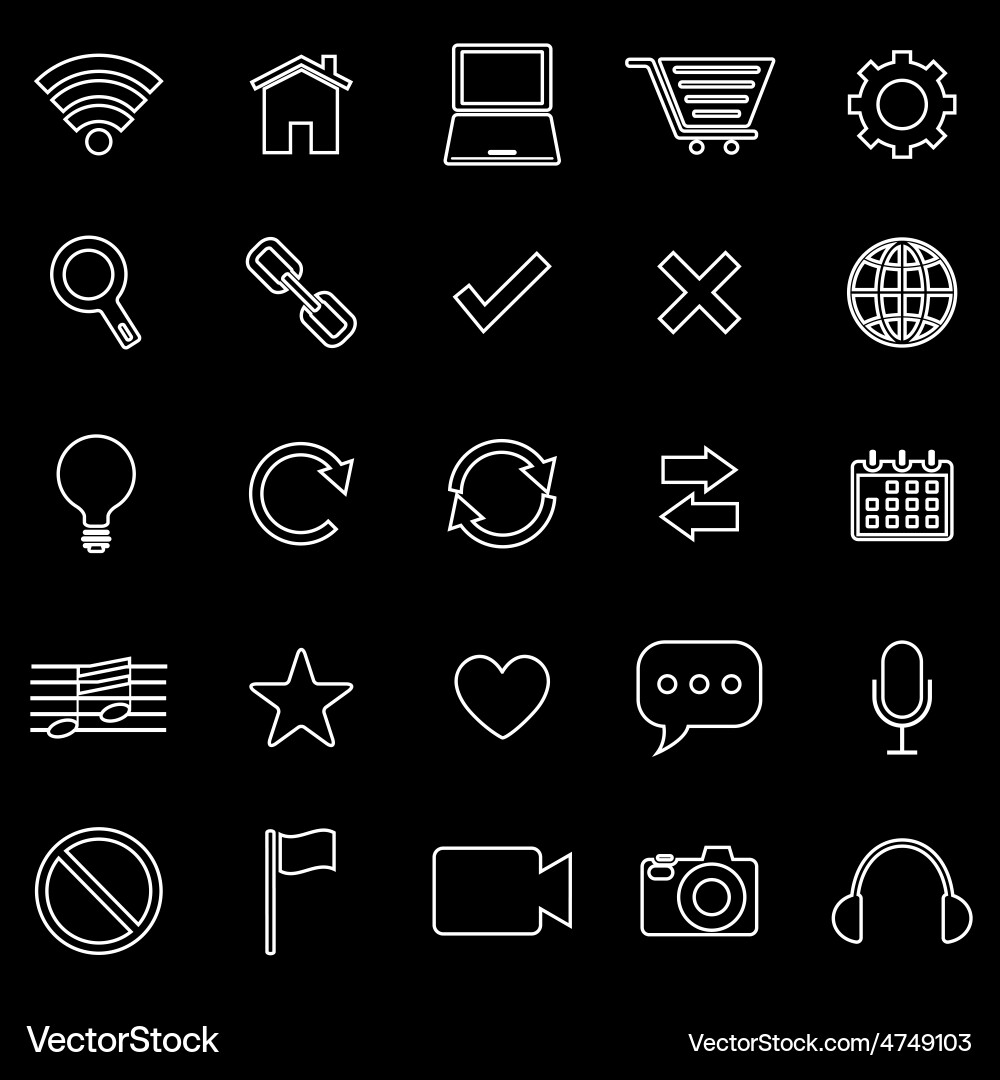 Web line icons on black background vector image