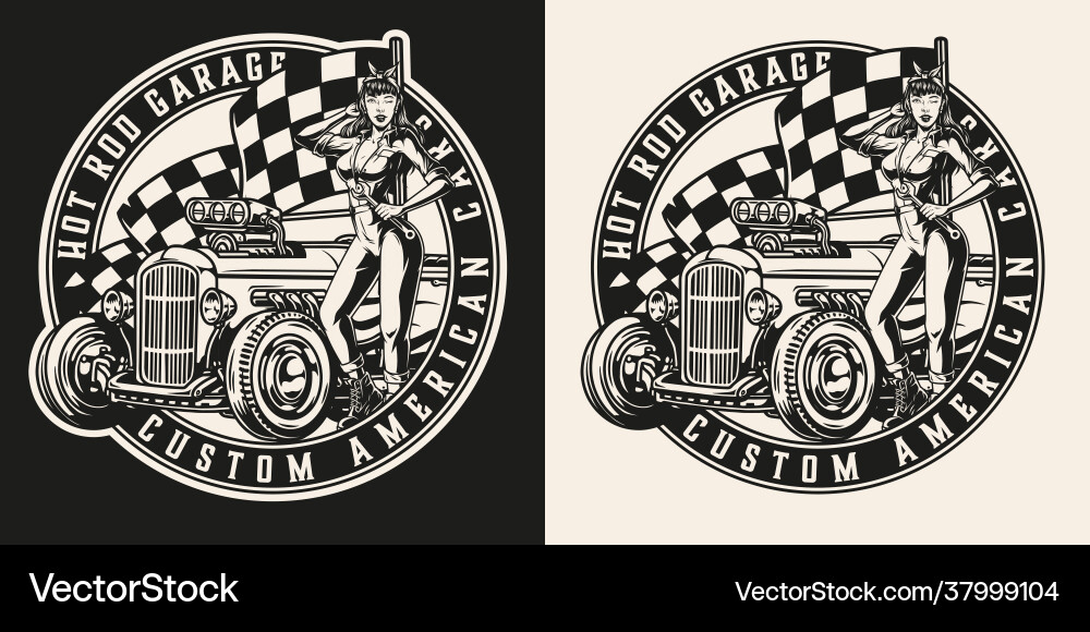 Custom car garage round vintage emblem Custom car garage round vintage emblem vector image