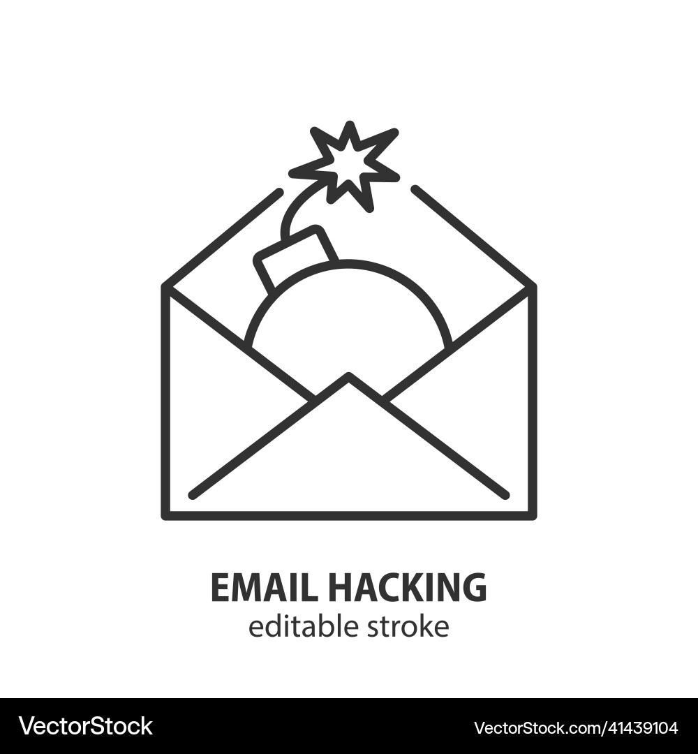 E-mail hacking line icon bomb explodes mail sign E-mail hacking line icon bomb explodes mail sign vector image