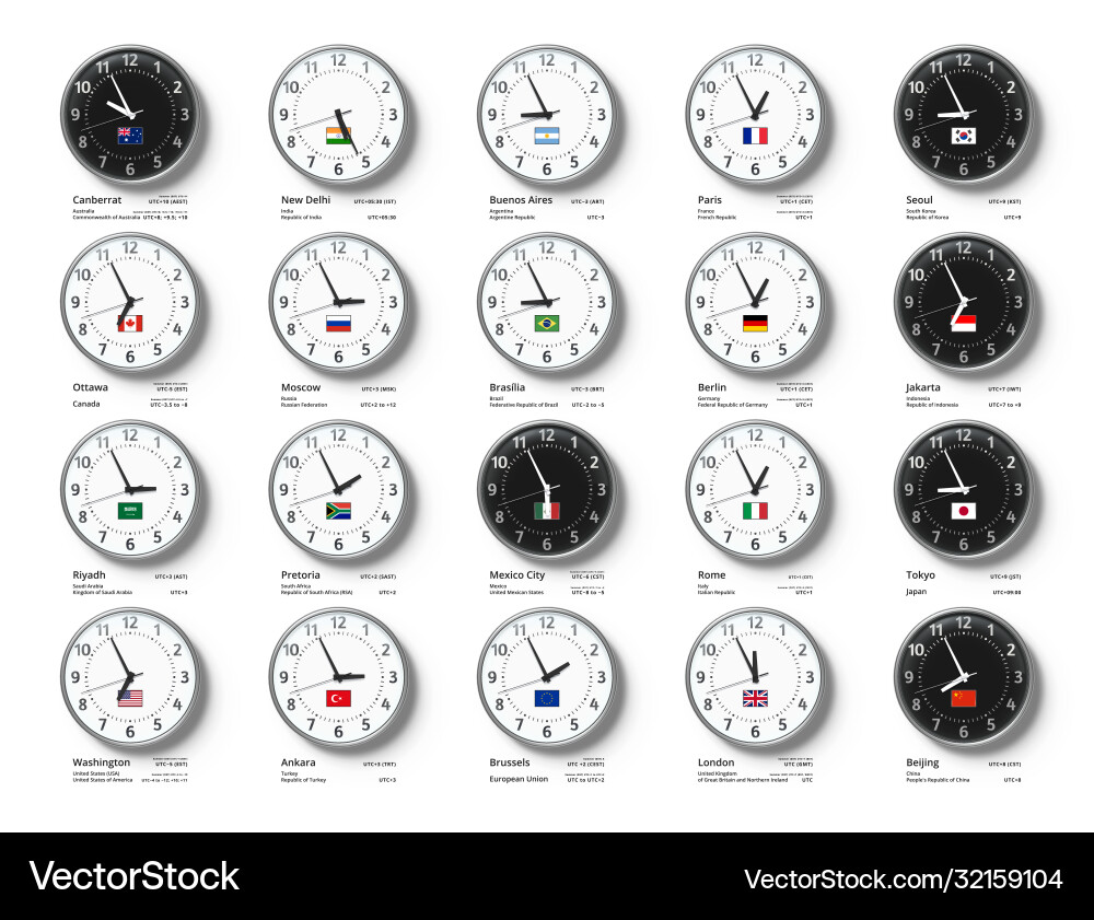 G20 time zones utc compare composition vector image