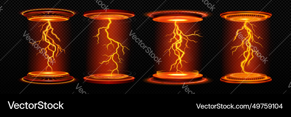 Neon game portal with lightning and glow effect vector image