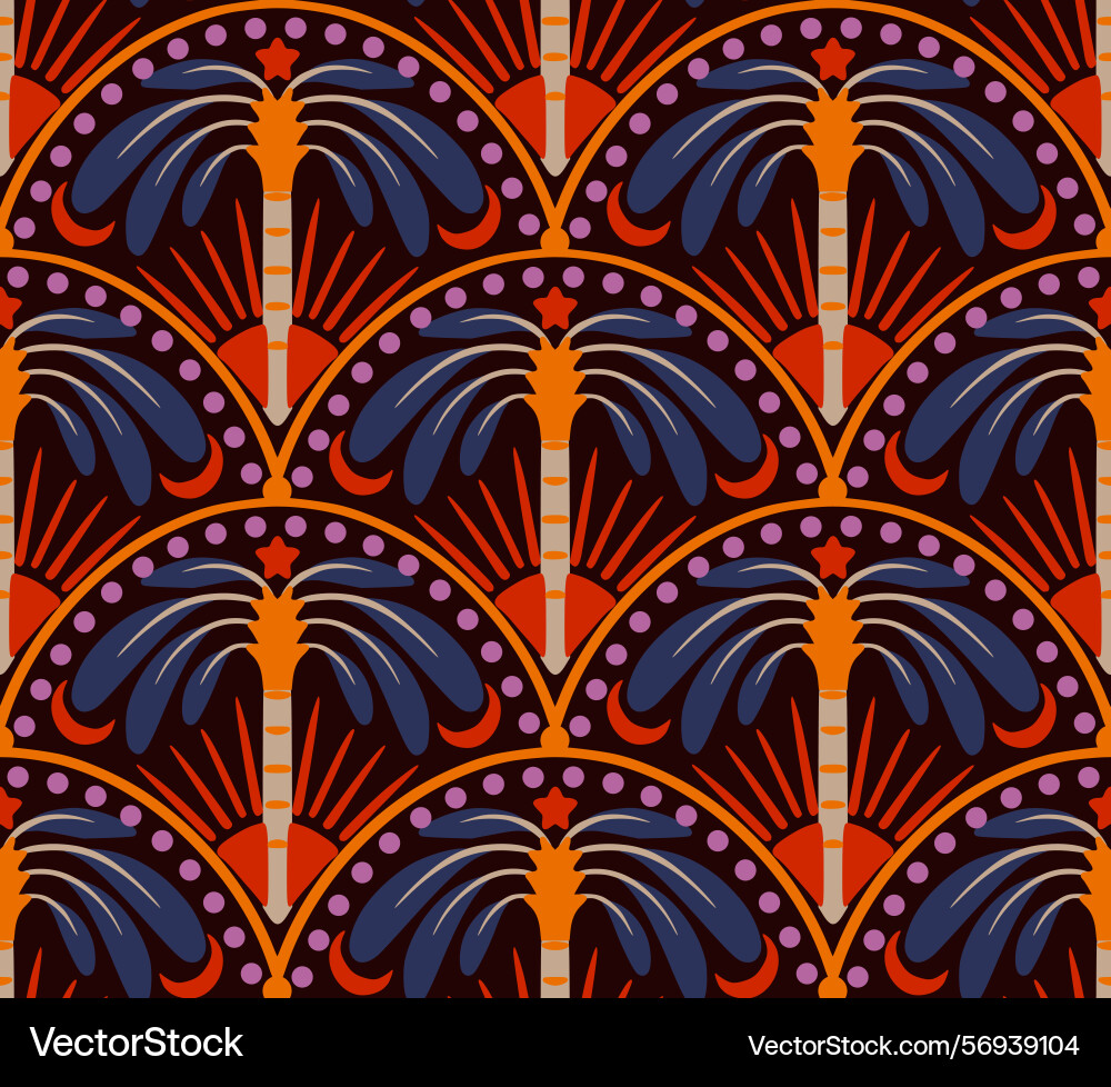 Seamless pattern with simple palms and geometrical Seamless pattern with simple palms and geometrical vector image