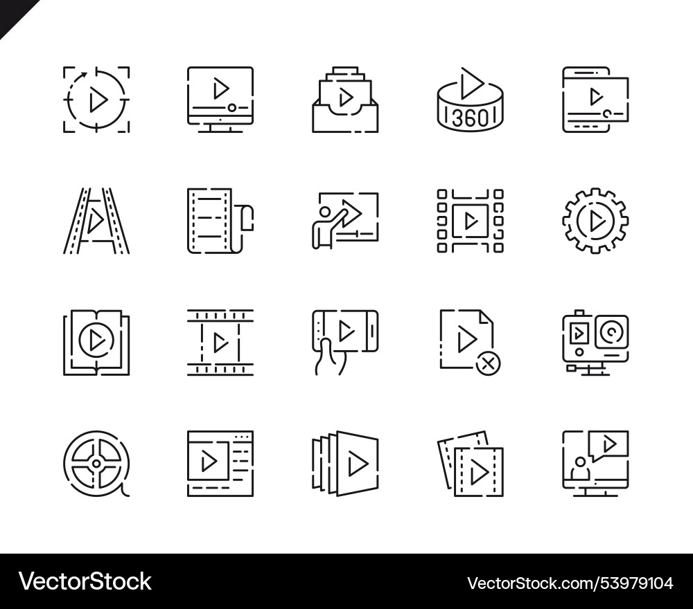 Simple set video content line icons for website vector image