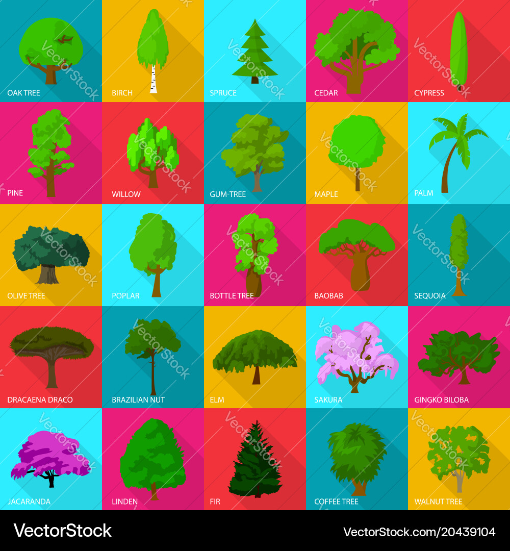 Tree types icons set flat style vector image