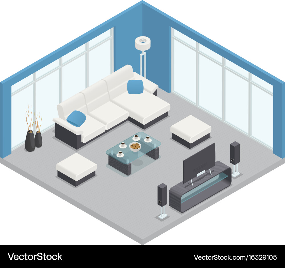 Dining room isometric composition Royalty Free Vector Image