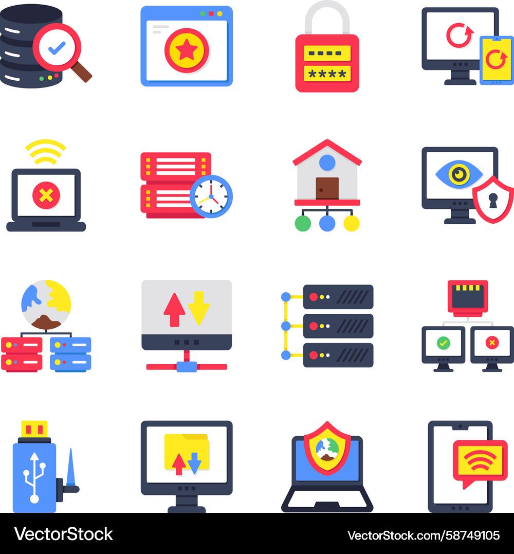 Pack of server networking flat icon Vector Image