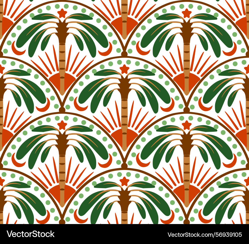 Seamless pattern with simple palms and geometrical Seamless pattern with simple palms and geometrical Vector Image